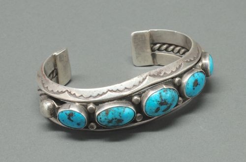Old Navajo Bracelet with Five Turquoise Stones