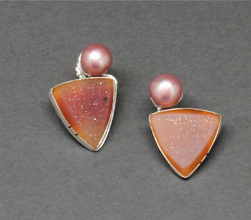 Orlando Dugi Earrings of Peach Druzy Quartz