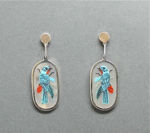 Harlan Coonsis Inlay Earrings of Blue Jays