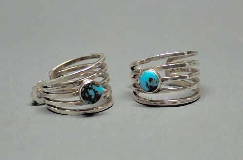 Silver Parallel Hoop Earrings with Turquoise