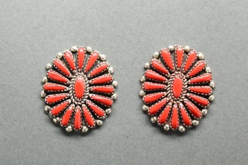 Vintage Coral Zuni Cluster Earrings