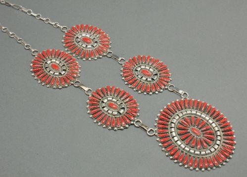 Zuni Needlepoint Necklace of Coral