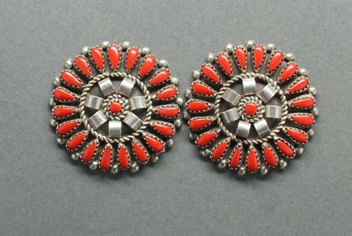 Zuni Needlepoint Earrings of Coral