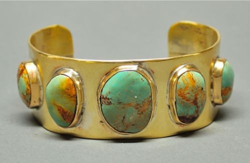 Tony Aguilar Brass Bracelet with Royston Turquoise