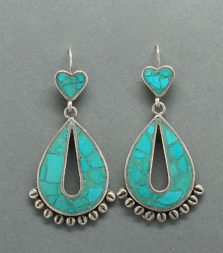 Dangle Turquoise Earrings with Hearts