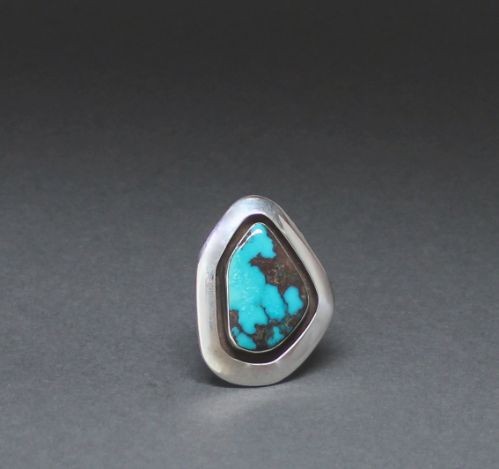 Large Silver Ring With Bisbee Turquoise