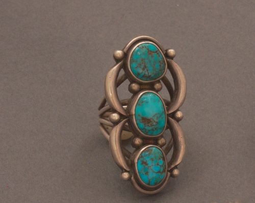 Ring With Three Lone Mountain Turquoise Cabs