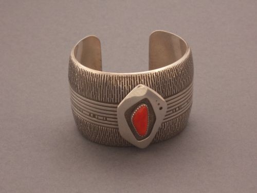 Norbert Peshlakai Silver and Coral Bracelet