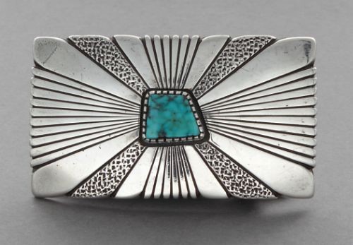 Navajo Buckle of Turquoise and Silver by Al Nez