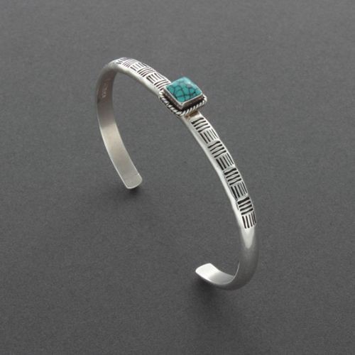 Narrow Silver Bracelet with Spiderweb Turquoise