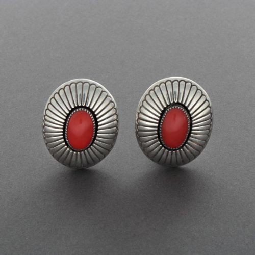 Lee Yazzie Coral and Silver Earrings