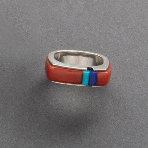 Richard Chavez Ring with Coral and Lapis