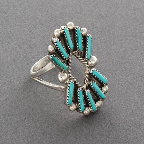 Zuni Ring of Turquoise Needlepoint in Silver