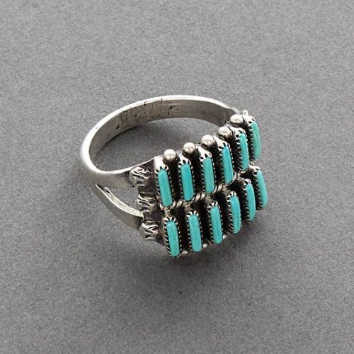 Zuni Ring of Needlepoint Turquoise in Silver