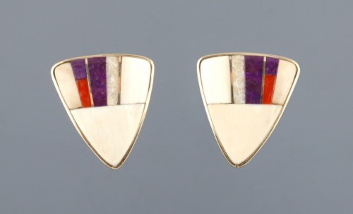 Charles Loloma Fossil Ivory Inlay Earrings