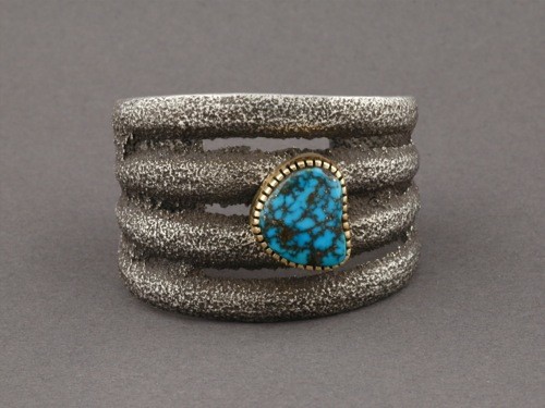Charles Loloma Tufa Cast Bracelet With Indian Mountain Turquoise