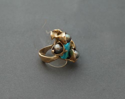 Charles Loloma Ring of Pearl and Morenci 