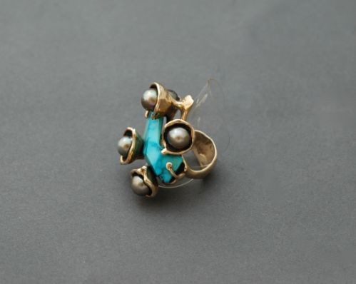 Charles Loloma Ring of Pearl and Morenci 