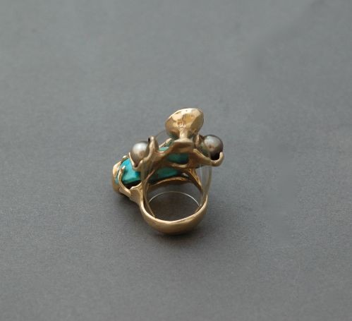 Charles Loloma Ring of Pearl and Morenci 