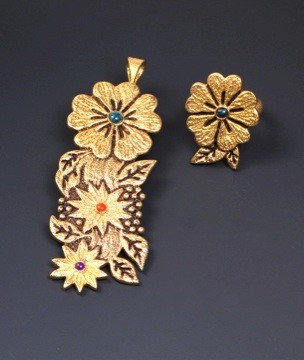 Rebecca Begay Pendant of Flower With Lone Mountain Turquoise