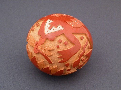 Autumn Borts Medlock Red Jar with Frog and Tadpole and Dragonfly