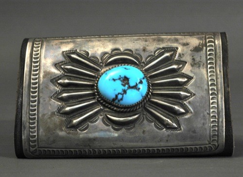Old Navajo Bow Guard or Ketoh of Silver and Turquoise side