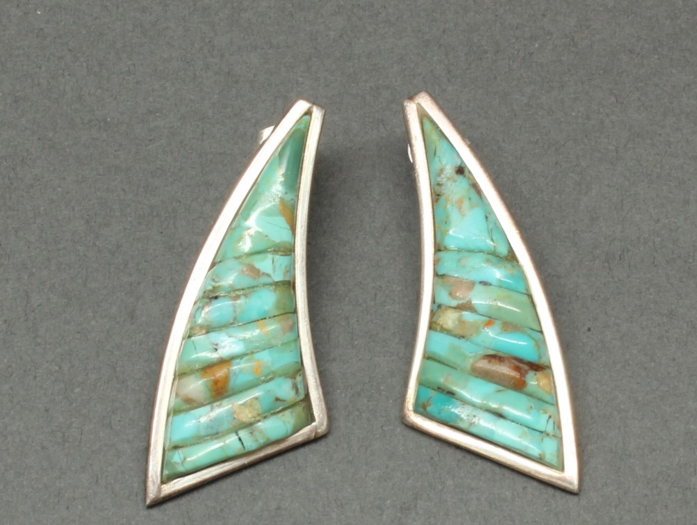Pete Sierra Turquoise Corn Row Inlay Earrings