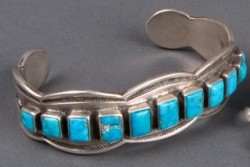 Row Bracelet With Eleven Square Turquoise Pieces