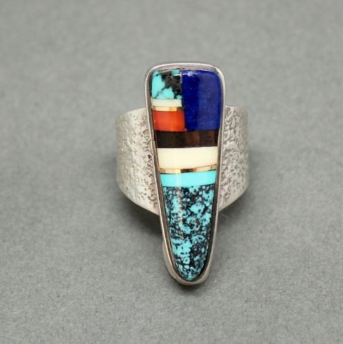 Sonwai Silver Ring With Multi Stone Inlay