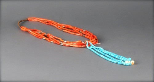 Six Strand Orange Coral Necklace with Turquoise Jaclas
