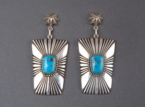 Navajo Jeweler Ron Bedonie Earrings of Bisbee turquoise for sale at ...